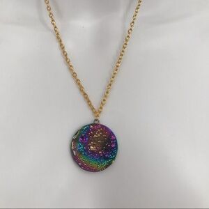 Iridescent Oil Slick Moon Pendent Necklace LONG!